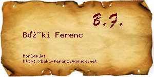 Béki Ferenc névjegykártya